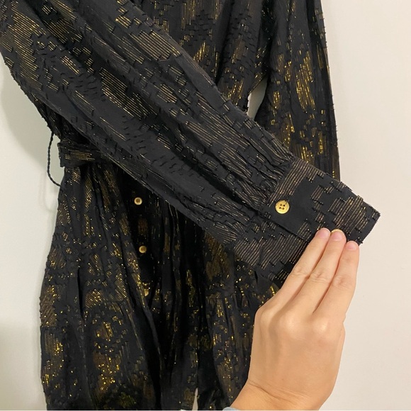 Roller Rabbit Black and Gold Midi Button Front Dress XL - Picture 6 of 10